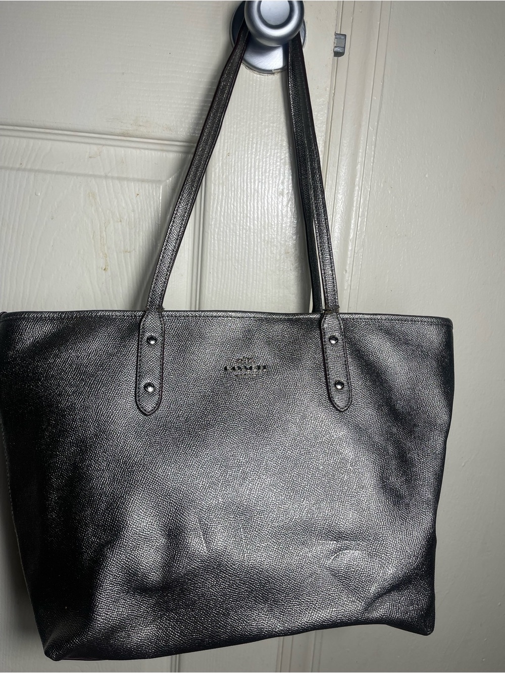 Coach Metallic Black Leather Tote Bag